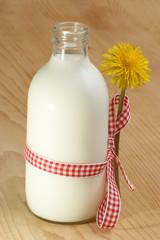 Ziegenmilch in einer kleinen Flasche