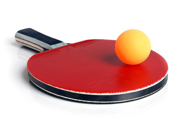 Table tennis racket and ball