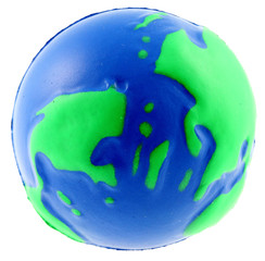 boule mousse globe terrestre anti-stress, fond blanc