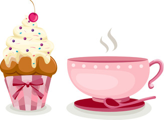 cup of coffee and cute cup cake