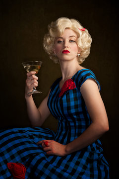 Pretty Retro Blonde Woman with Martini