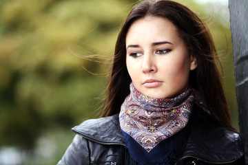 Closeup portrait of a sad young woman
