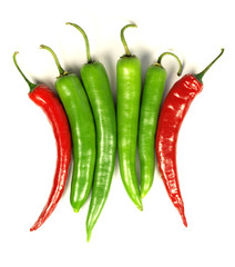Chilly peppers on white background