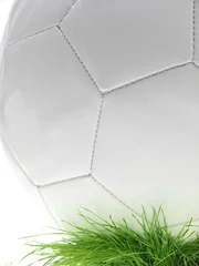 Papier Peint photo Foot soccer ball on green lawn
