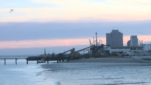 Industrial port at sunrise