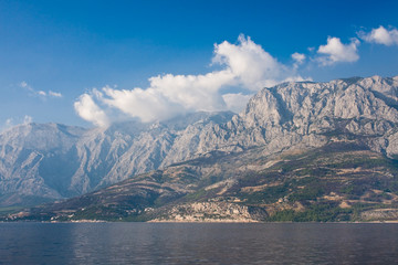 View from the sea to mountain range Biokovo. Croatia