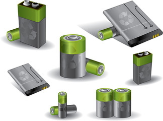 Green-gray batteries isolated on white background