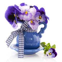 Blue little vase pansies