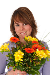 Girl with colorful bouquet