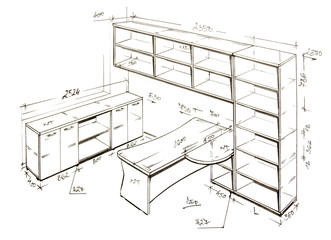Modern interior design freehand drawing.