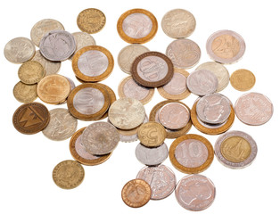 Various coins isolated on white
