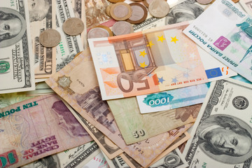 Collection of various money to background