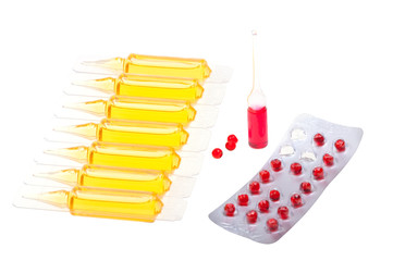 Close-up medicaments pills and capsules isolated on white