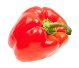 Close-up red paprika with water drops isolated on white