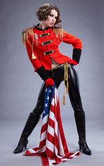 Sexy model wearing glamour uniform