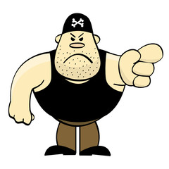 Cartoon muscular big guy pointing