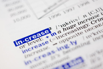 Fototapeta premium Dictionary definition of word increase in blue color