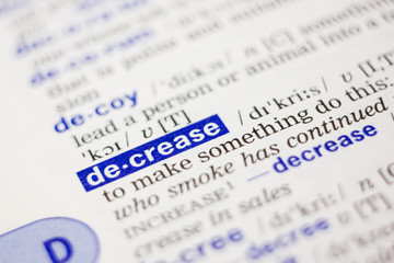 Fototapeta premium Dictionary definition of word decrease in blue color