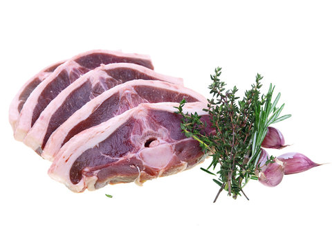 saddle of lamb, raw slices