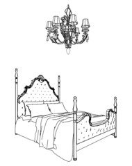 Bed And Chandelier Vector 03