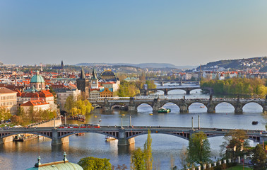 Fototapeta na wymiar View on Prague Bridges at sunset