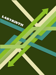 Labyrinth illustration from color arrows and lines.