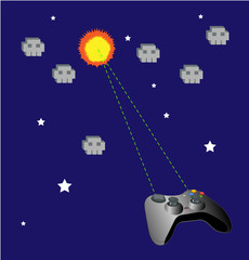 Game joypad vs ufo vector background.