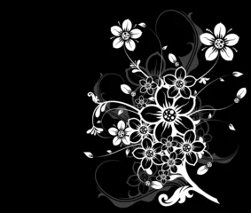 Papier Peint photo Lavable Fleurs noir et blanc Floral abstrait, vecteur