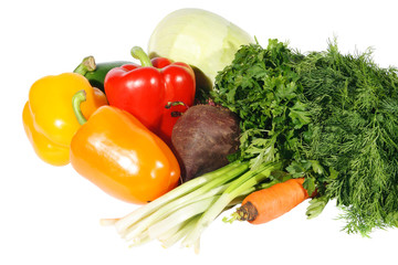 Fresh vegetables on the white