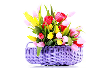 basket full of tulips