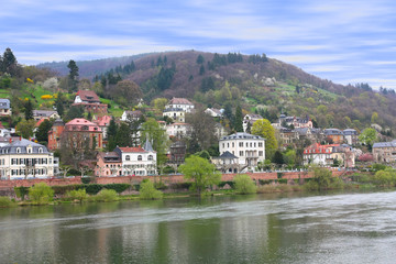 Houses at Neckar riverbank in Heidelberg