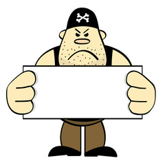 Cartoon muscular guy with an empty board