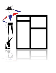 Art an illustration. The abstract man near a window frame
