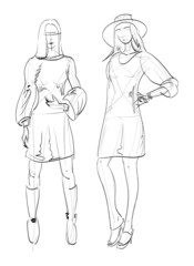 SKETCH. The vector beautiful girls on a white background