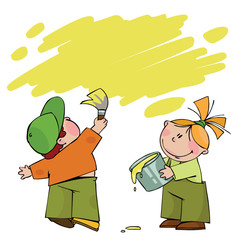 Boy and girl with paint
