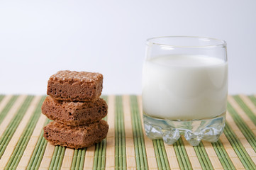 Glass of milk and waffles
