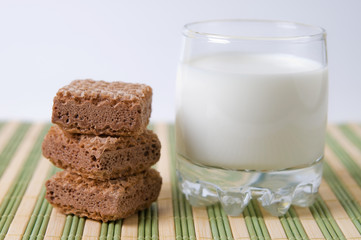 Glass of milk and waffles