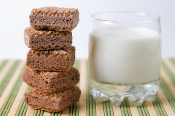 Glass of milk and waffles