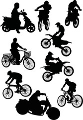 Fototapeta na wymiar men on motorcycle and bicycle collection
