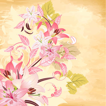 flowers on papyrus background