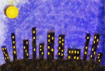 illustration, night town