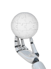 Puzzle sphere in hand of robot