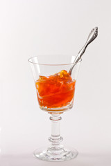 Jellow in clear bowl with spoon