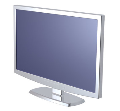 Silver Lcd tv monitor on white background.