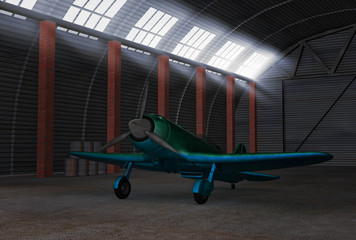 Fighter airplane in hangar