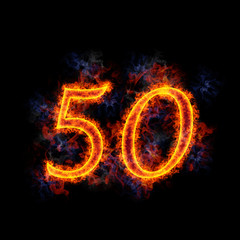 Fiery text '50'.