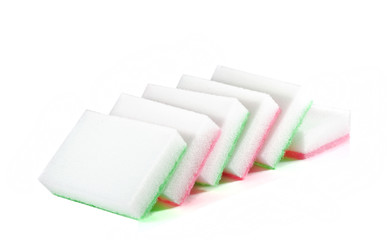 sponges for washing dishes on white