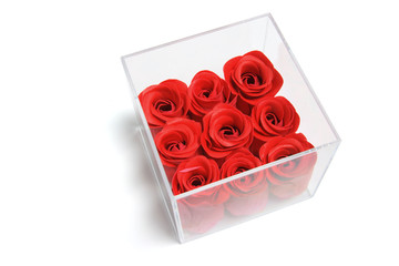 Artificial Red Roses in Plastic Box