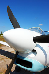 Aircraft propeller against a blue sky