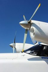 Aircraft propellers against a blue sky